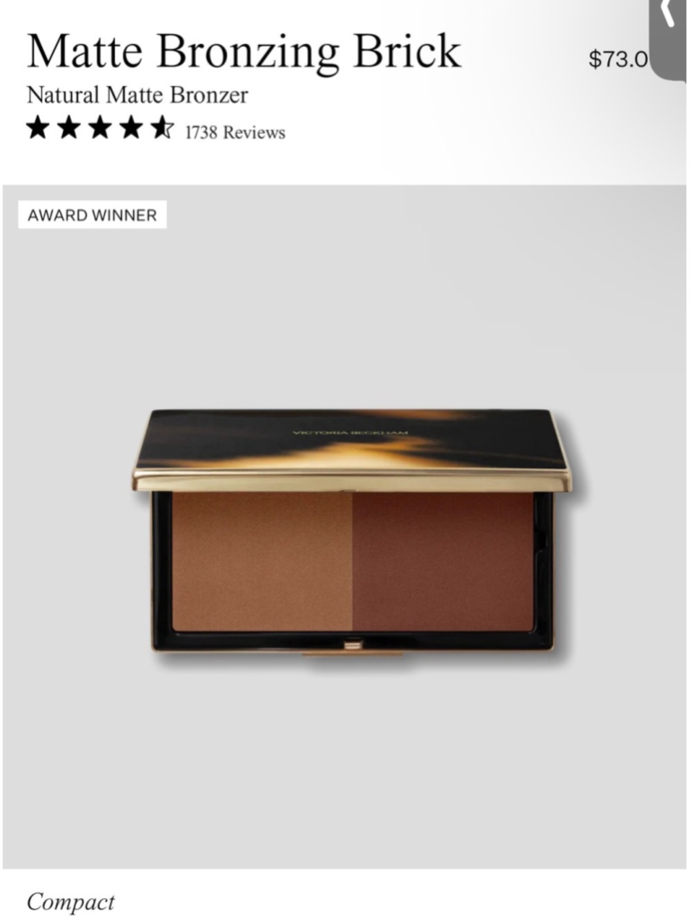 Women's Victoria Beckham Matte Bronzing Brick One Size Brown Gold